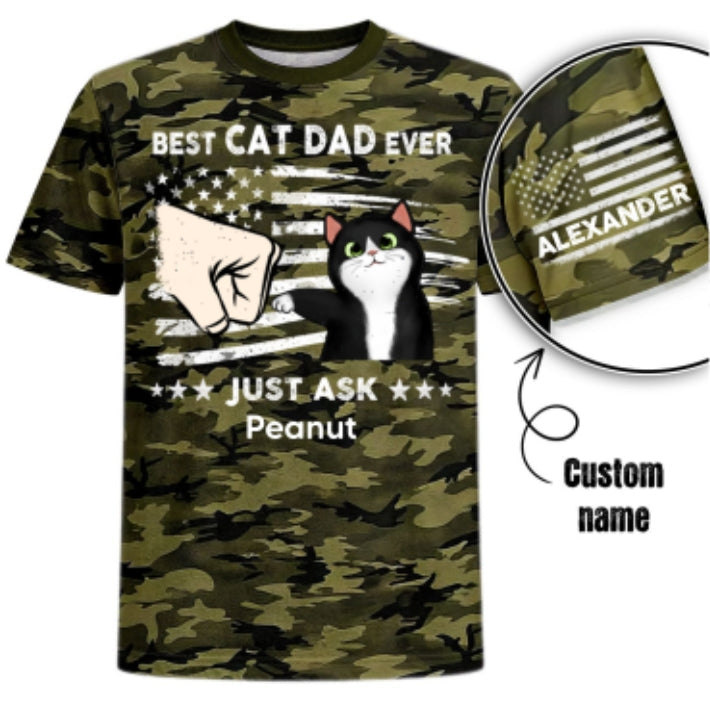 Best Cat Dad Ever Camo Pattern - Personalized Shirt - Father's Day Gift For Cat Dad