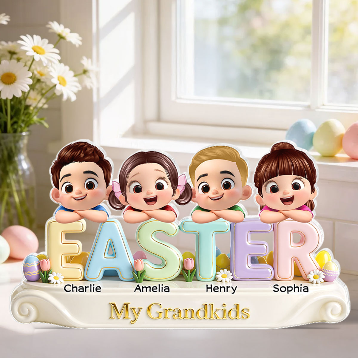 Our Grandkids Easter - Personalized Acrylic Block Plaque - Easter Decor for Grandma, Grandparents