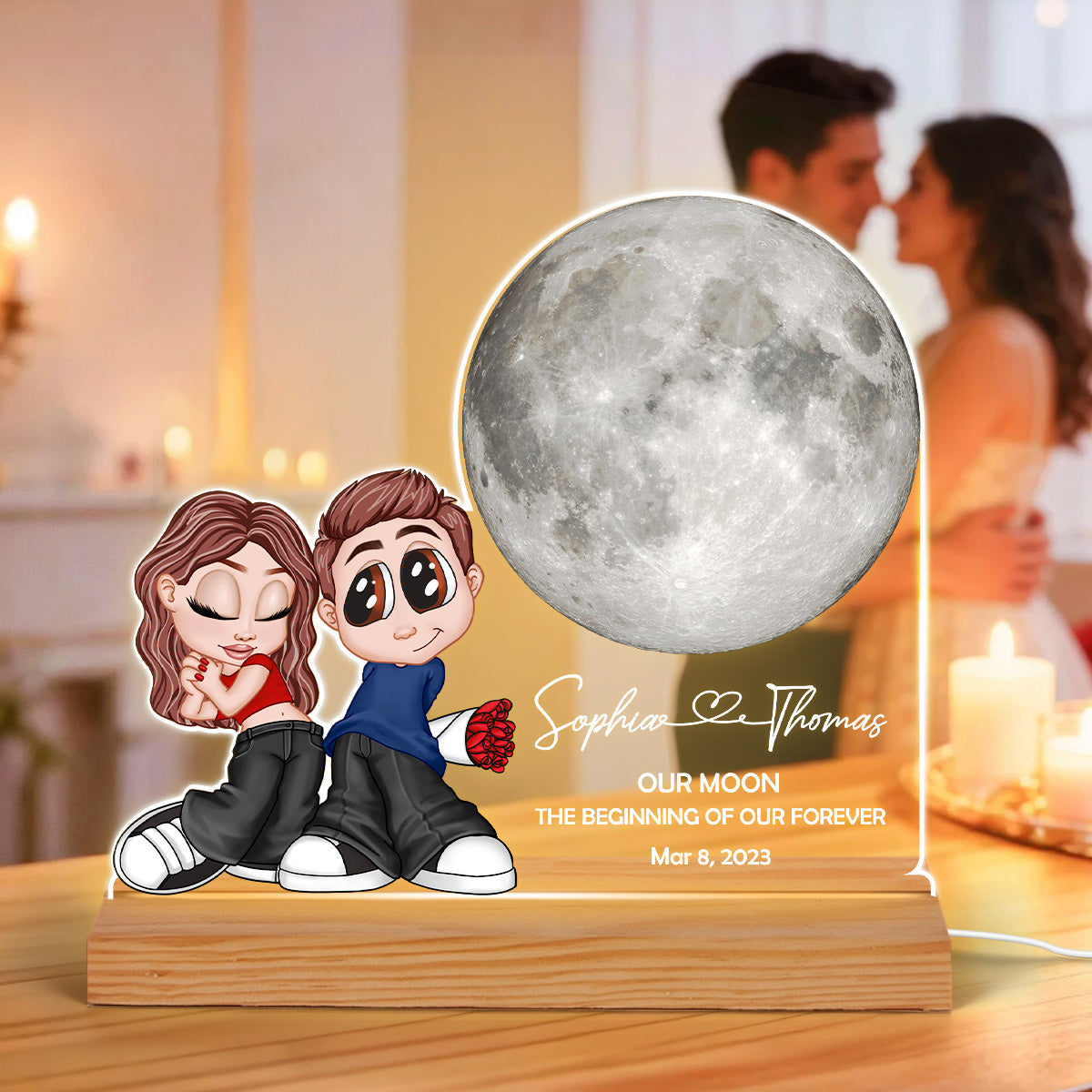 Y2K Couple Our Moon Custom Moon Phase - Personalized Acrylic Plaque LED Night Light