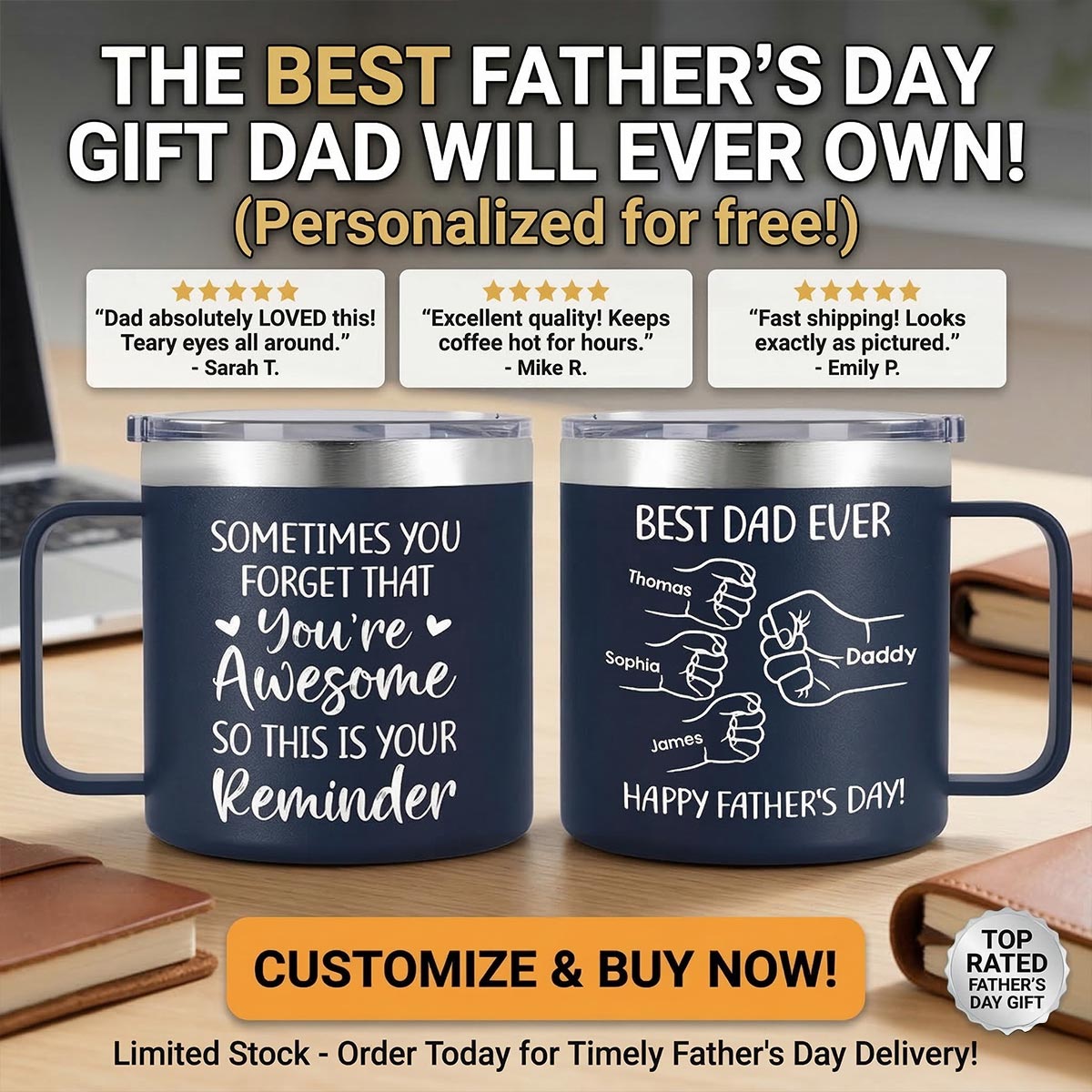 Sometimes You Forget That You're Awesome Best Dad Ever Fist Bumps - Personalized Stainless Steel Tumbler with Handle