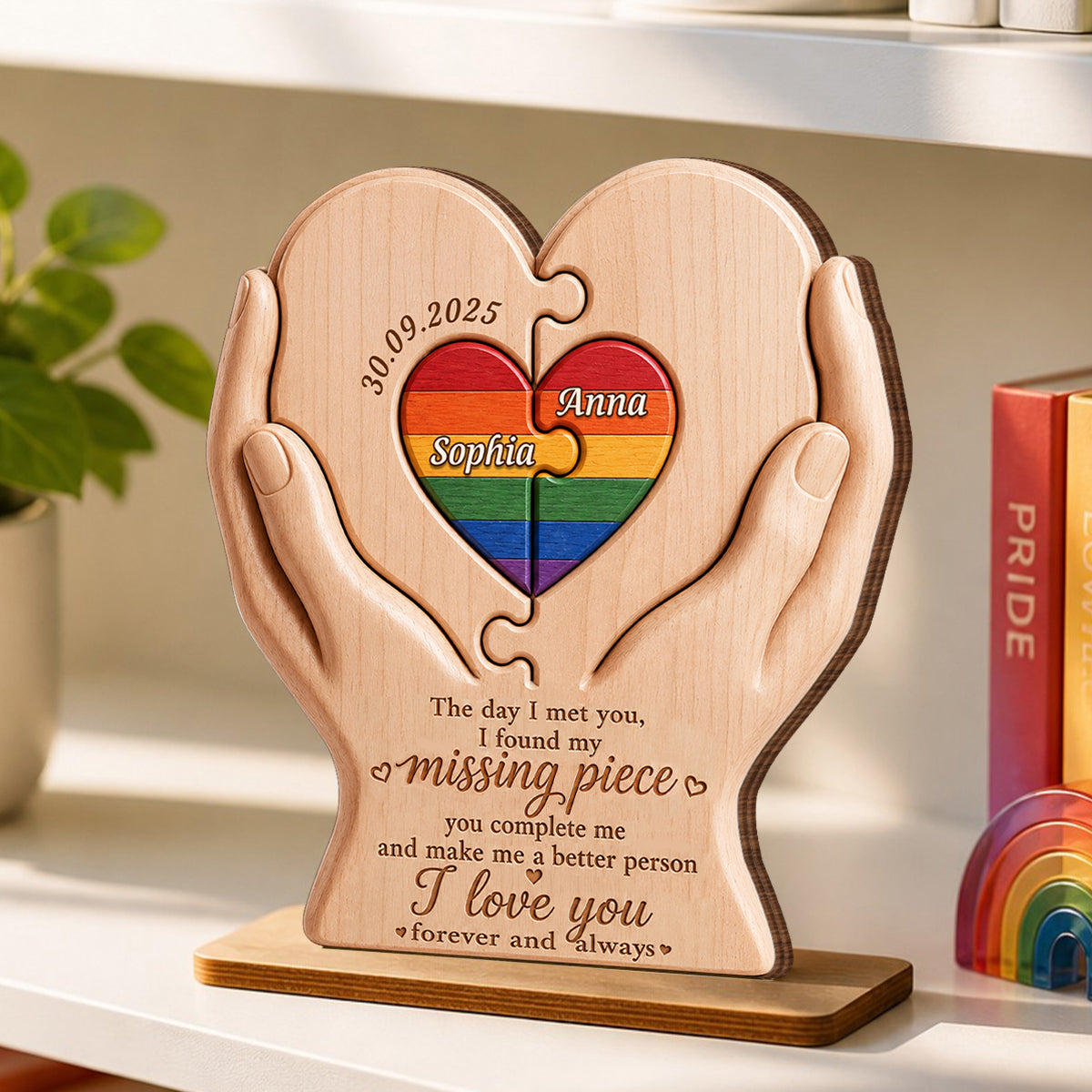 I Found My Missing Piece LGBTQ+ Couple - Personalized 2-Layered Wooden Plaque - Pride Month Decor, Gift for Her, Gift for Him