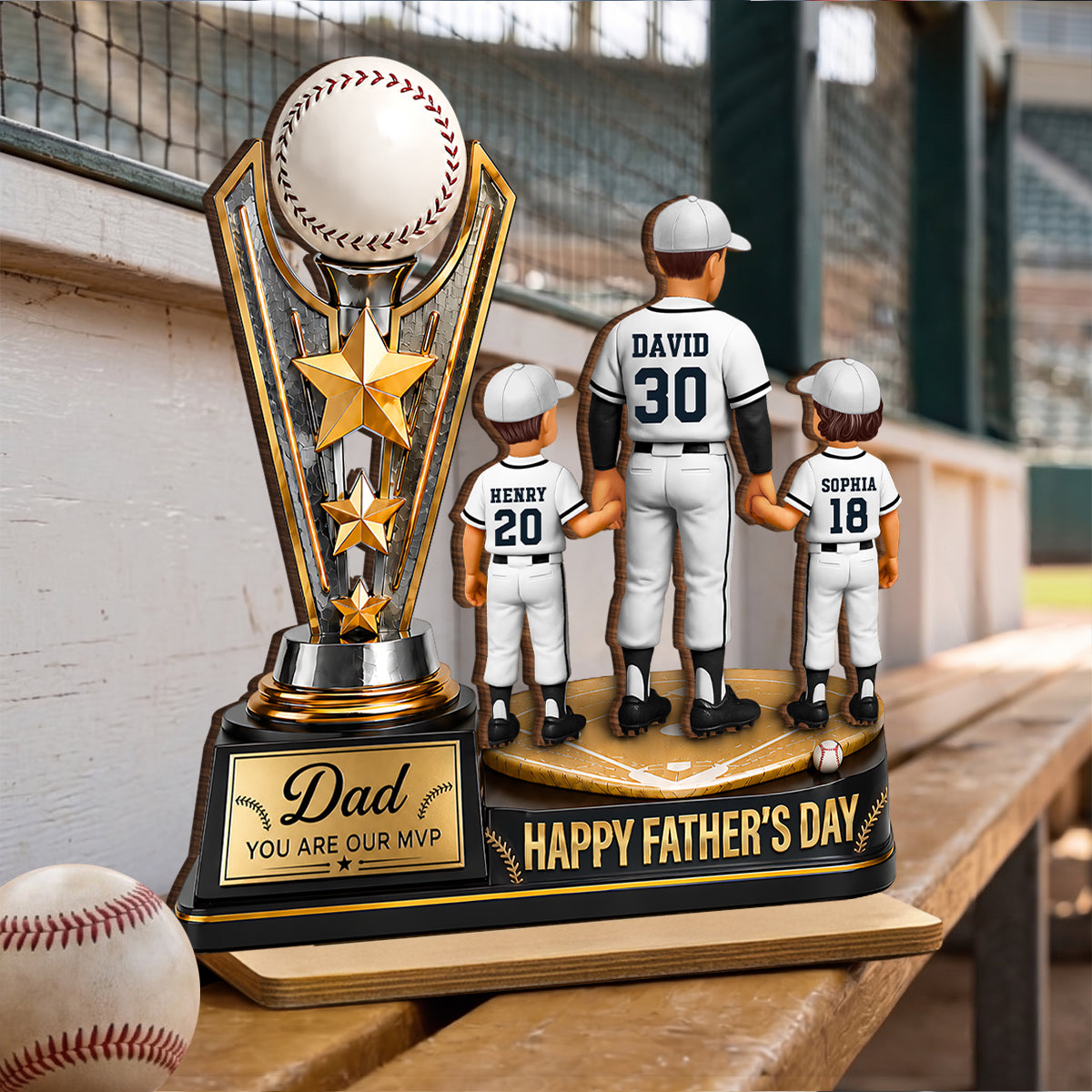 Baseball MVP Dad Trophy - Personalized 2-Layered Wooden Plaque -  Gift for Dad, Husband