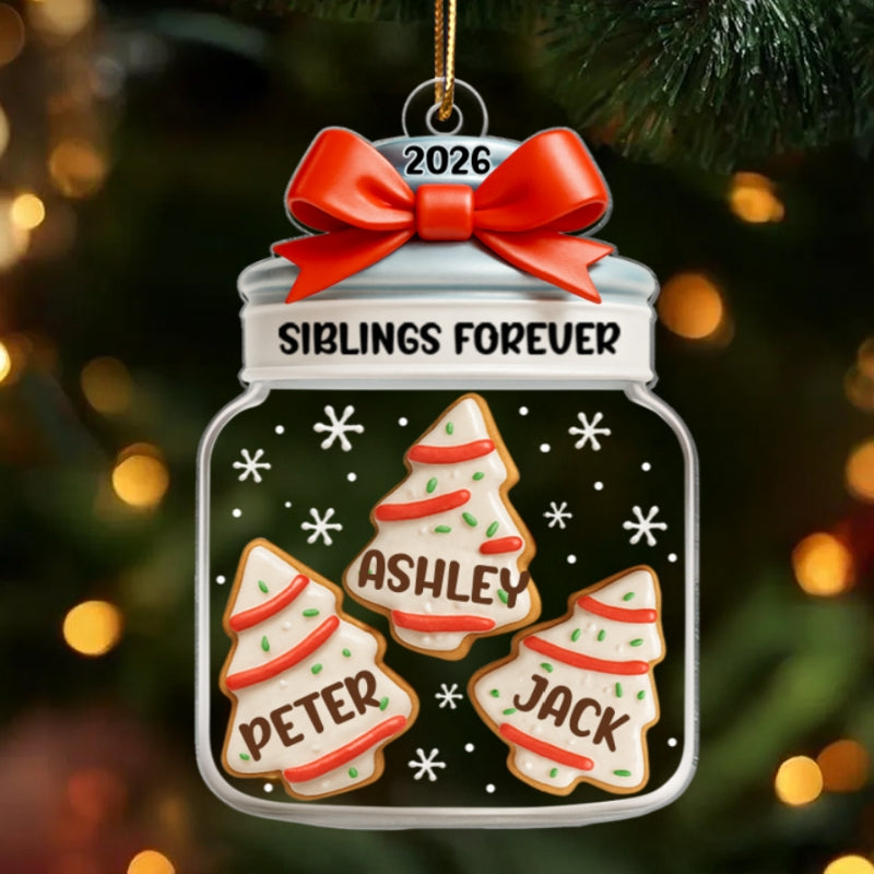 Christmas Tree Cake Siblings Forever - Personalized Acrylic Ornament - Christmas Gift for Siblings