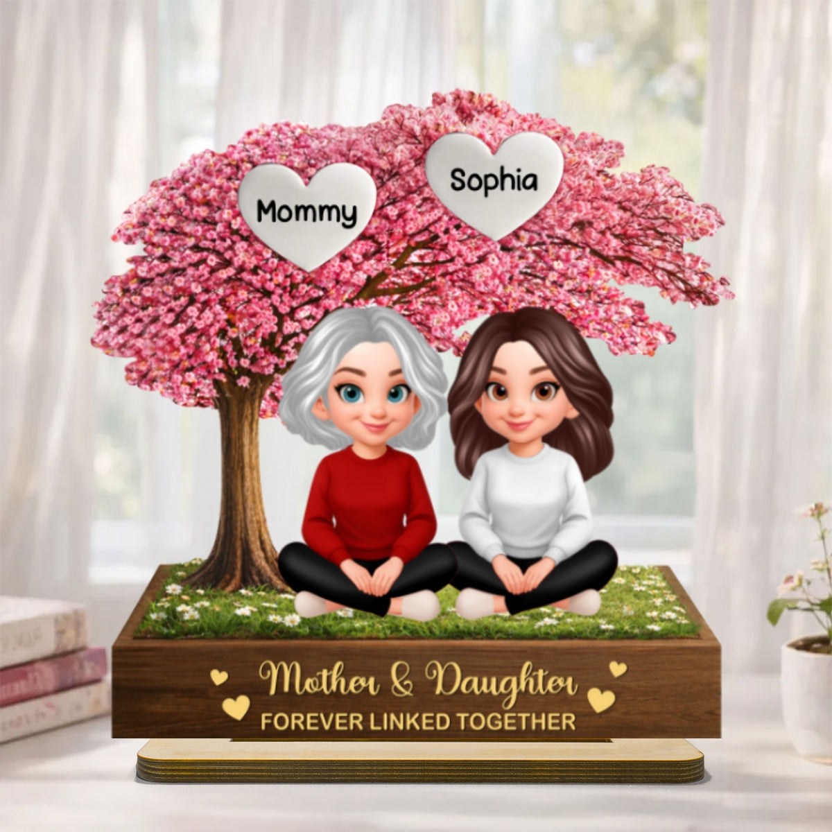 The Love Between Mother & Daughter is Forever - Personalized 2-Layered Wooden Plaque - Heartfelt Gift for Mom