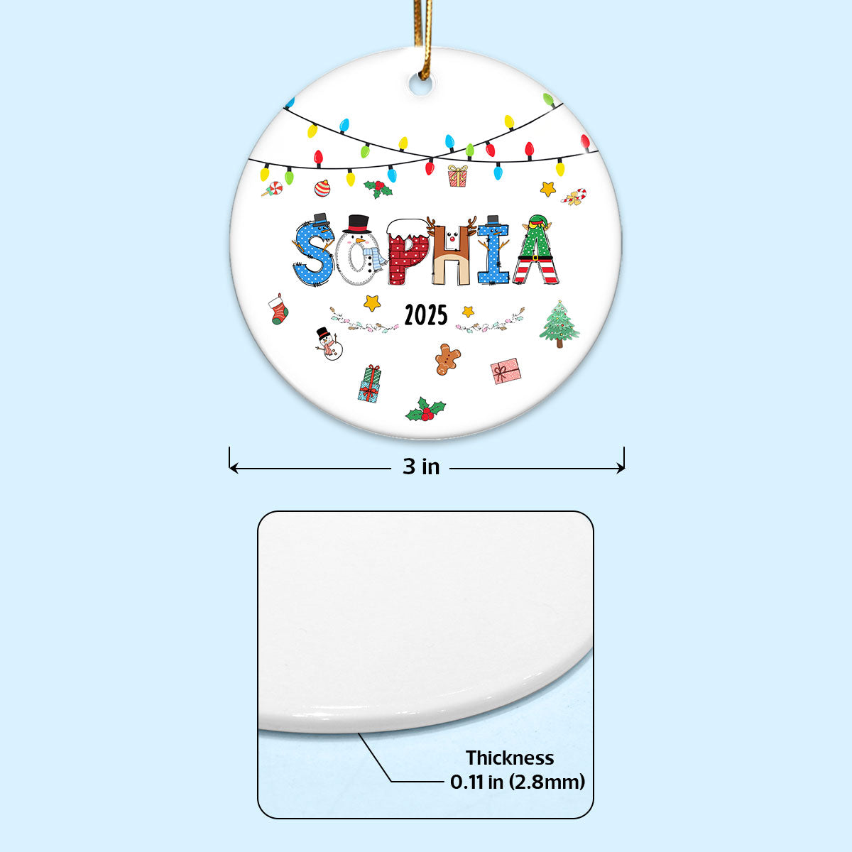Christmas Theme Kid Name Christmas - Personalized Ceramic Ornament - Gift For Grandchildren, Boy, Girl
