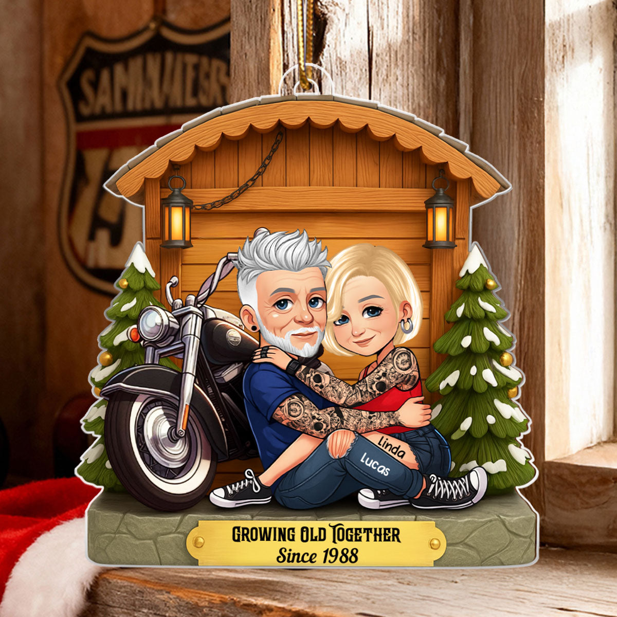 Biker Couple - Personalized Acrylic Ornament - Gift for Biker Couple