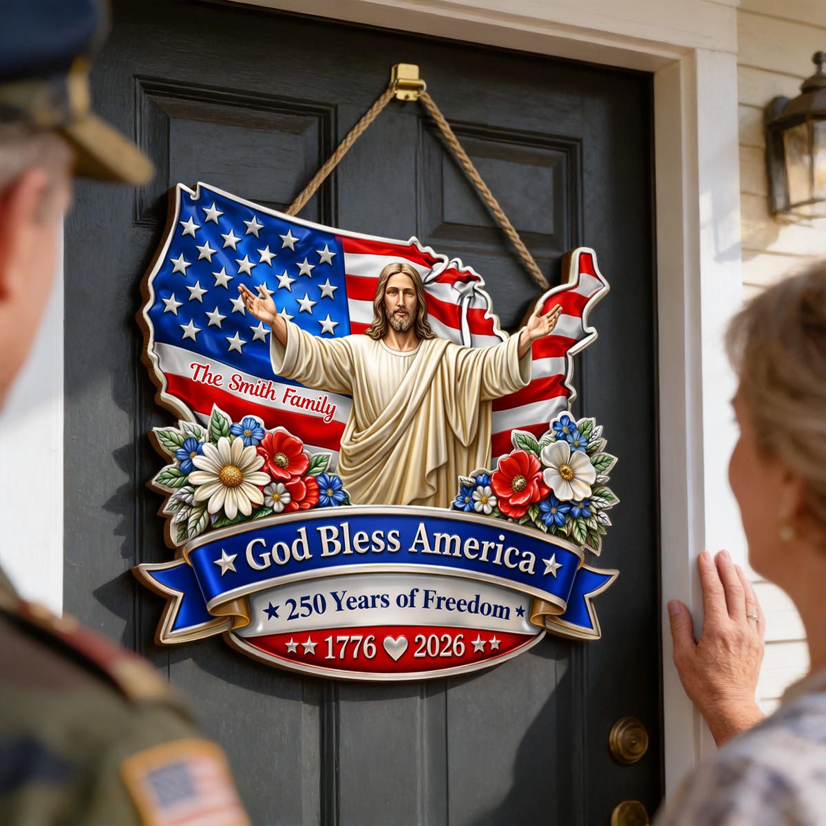 God Bless America - Personalized Wooden Sign - America 250th Anniversary, Personalized Gifts For Family