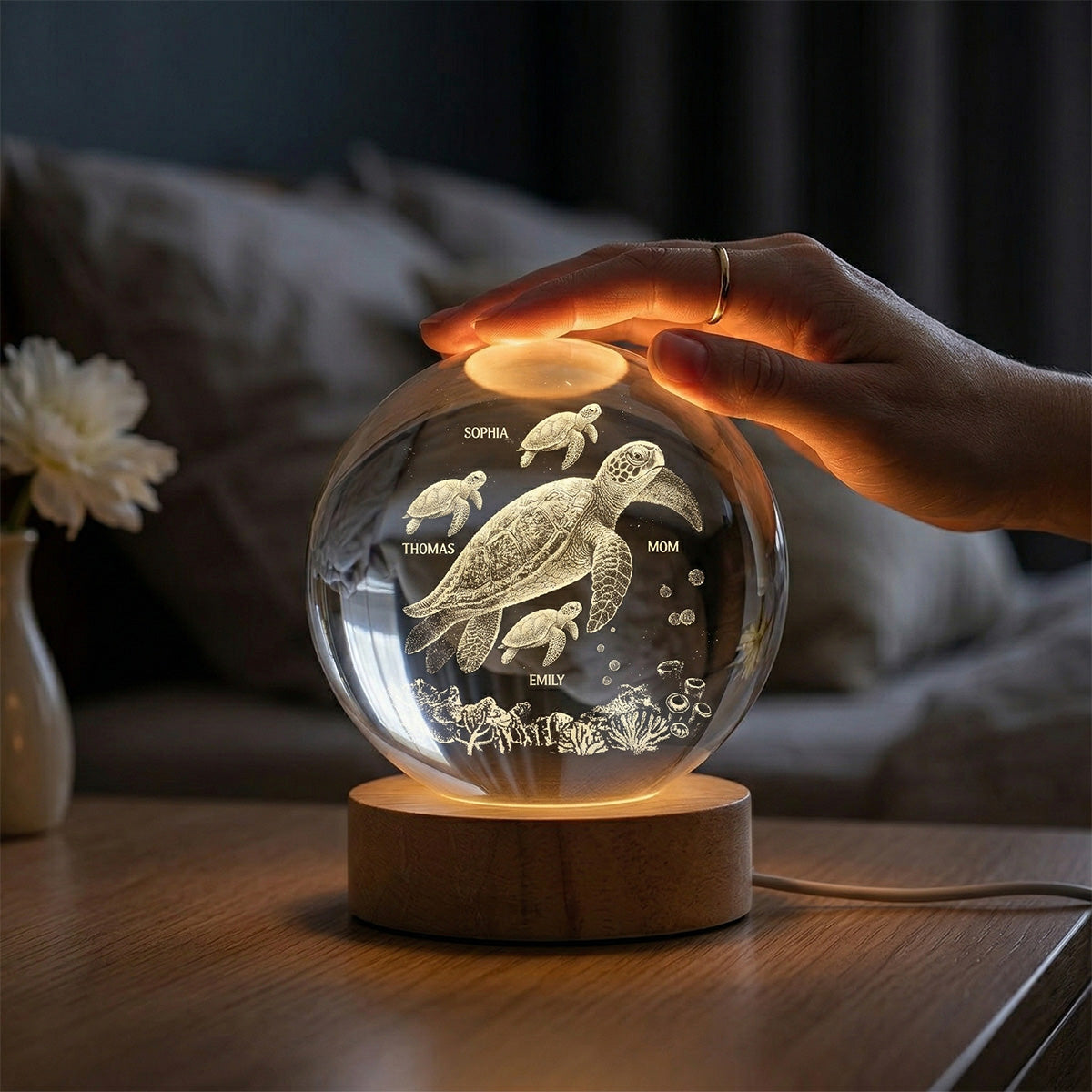 Mom Grandma Sea Turtle - Personalized Crystal Ball LED Night Light