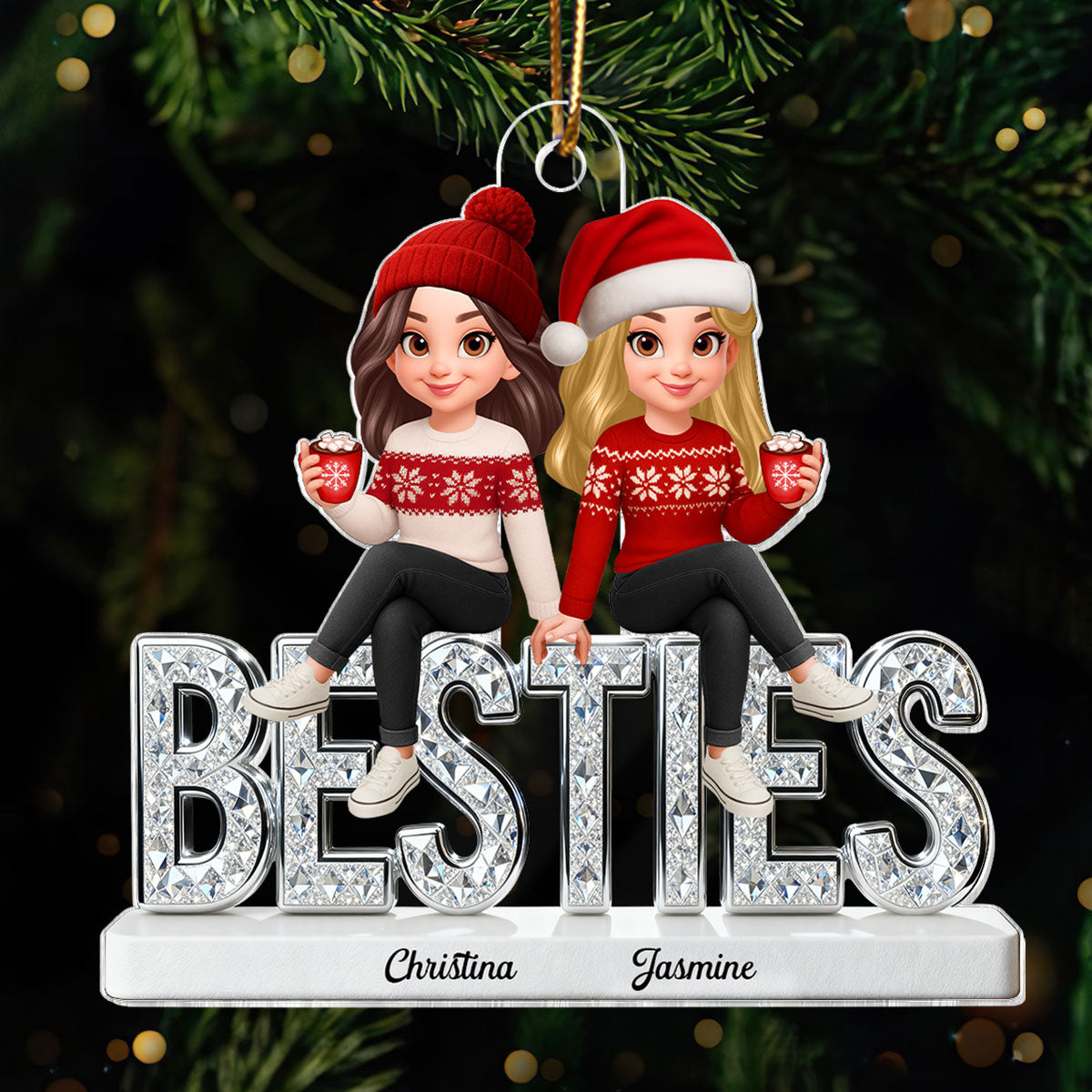 [BUY 2 GET 1 FREE] 3D Shinning Effect Besties Christmas - Personalized Acrylic Ornament - Gift For Best Friends