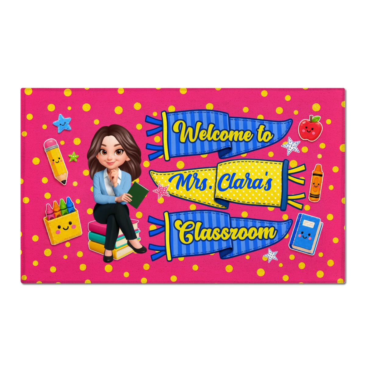 Neon Pennants Flags Teacher Welcome To Classroom - Personalized Doormat - Back To School Gift For Teacher, Classroom Decor