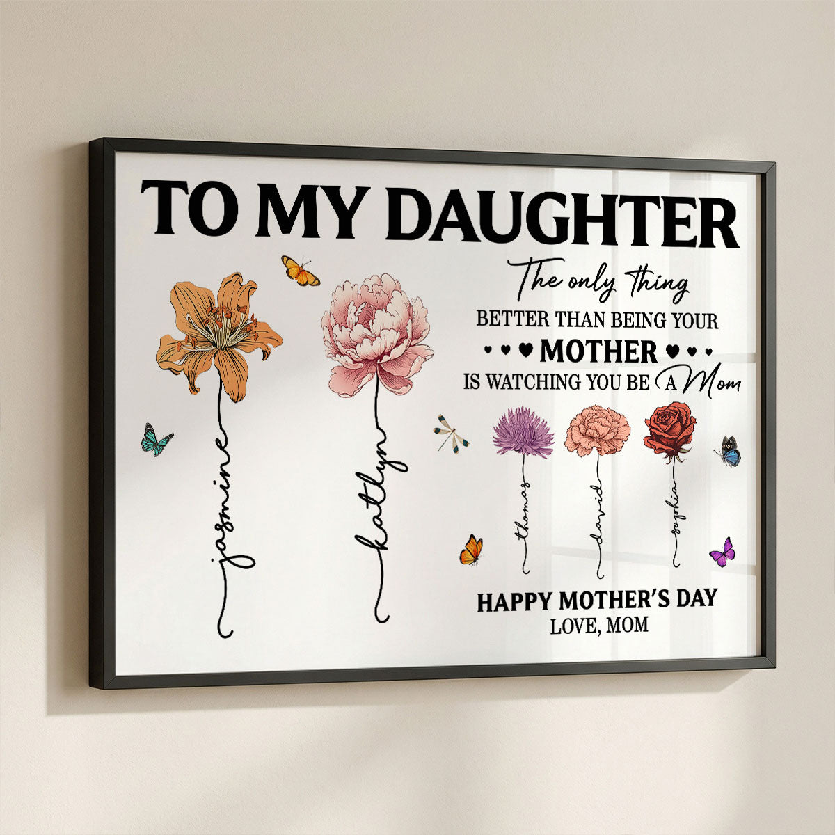 To My Daughter Mom And Daughter Custom Birth Month Flowers Kids Names - Personalized Poster - Mother's Day Gift For Daughter