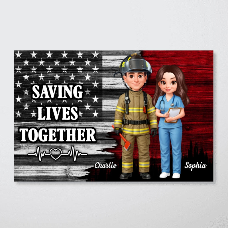 Custom Hero Couple Occupation Nation Flag - Personalized Poster - Heartfelt Gift for Him, for Her