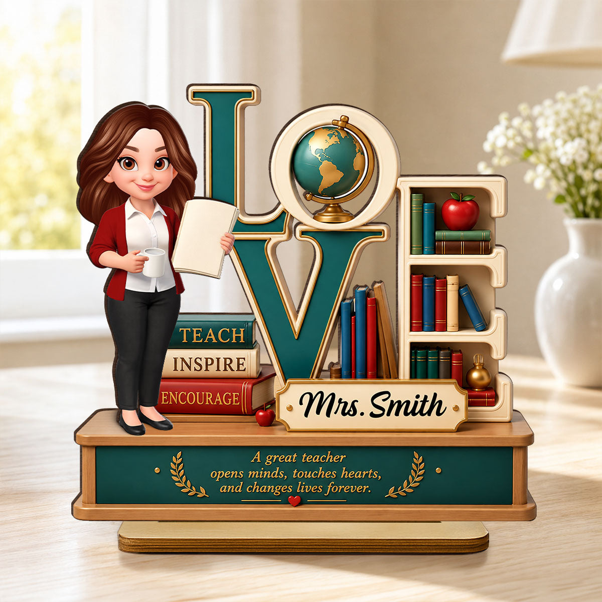 Teach Inspire Encourage Teacher - Personalized 2-Layered Wooden Plaque - Back To School Gift For Teachers, Classroom Decors