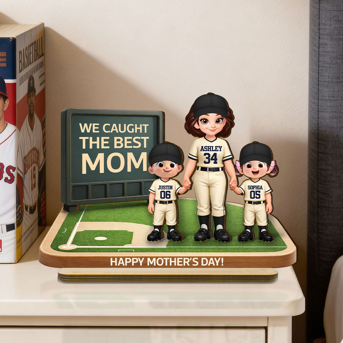 Our MVP Baseball Mom - Personalized 2-Layered Wooden Plaque - Sentimental Keepsake, Mother's Day Gift for Mom, Wife