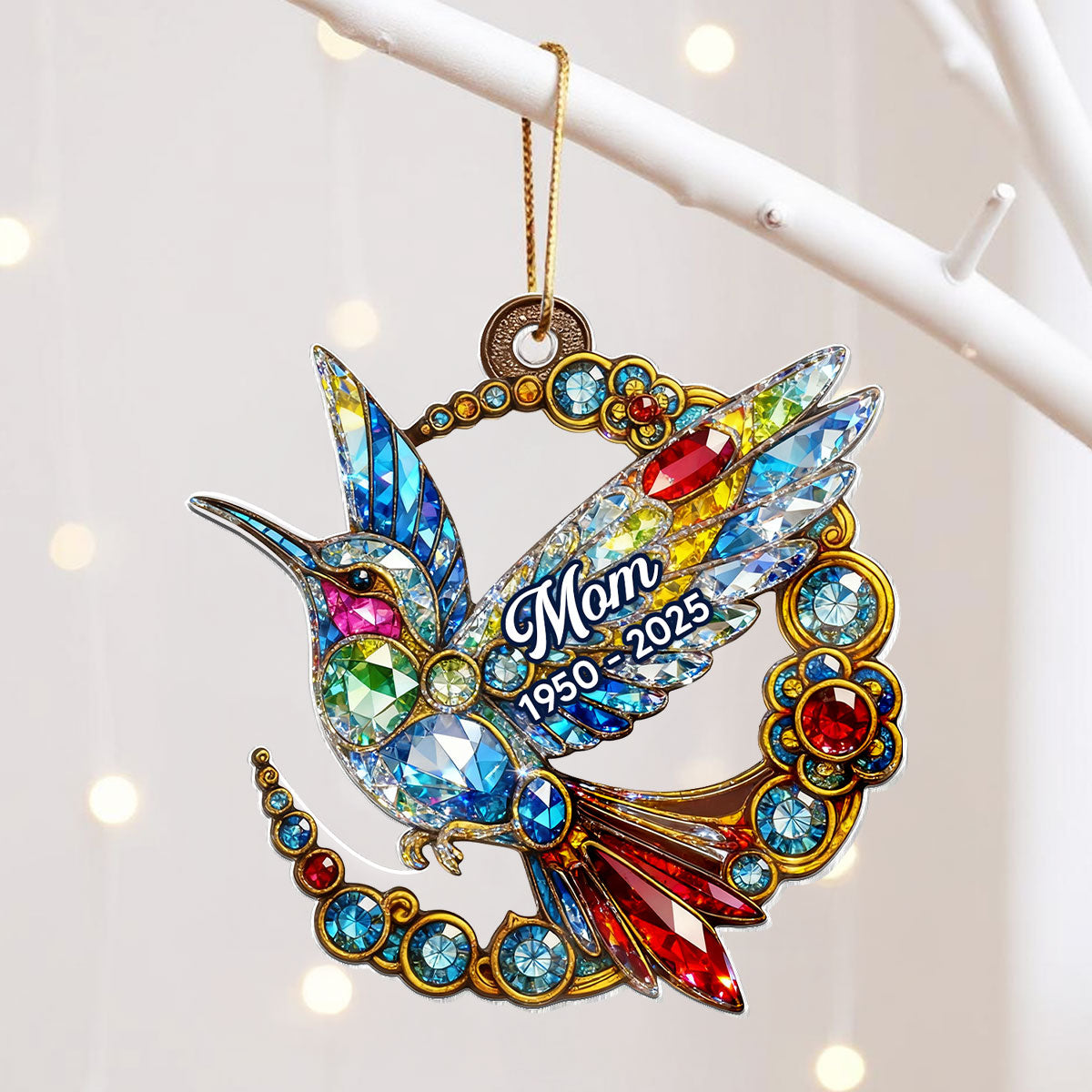 3D Crystal Effect Colorful Hummingbird Memorial - Personalized Acrylic Ornament - Remembrance Gift, Sympathy Gift