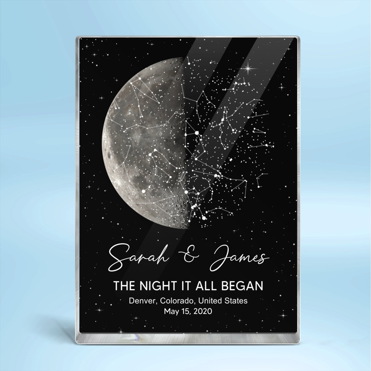 The Night It All Began Custom Moon Phase & Star Map - Personalized Acrylic Block Plaque - Gift For Couple