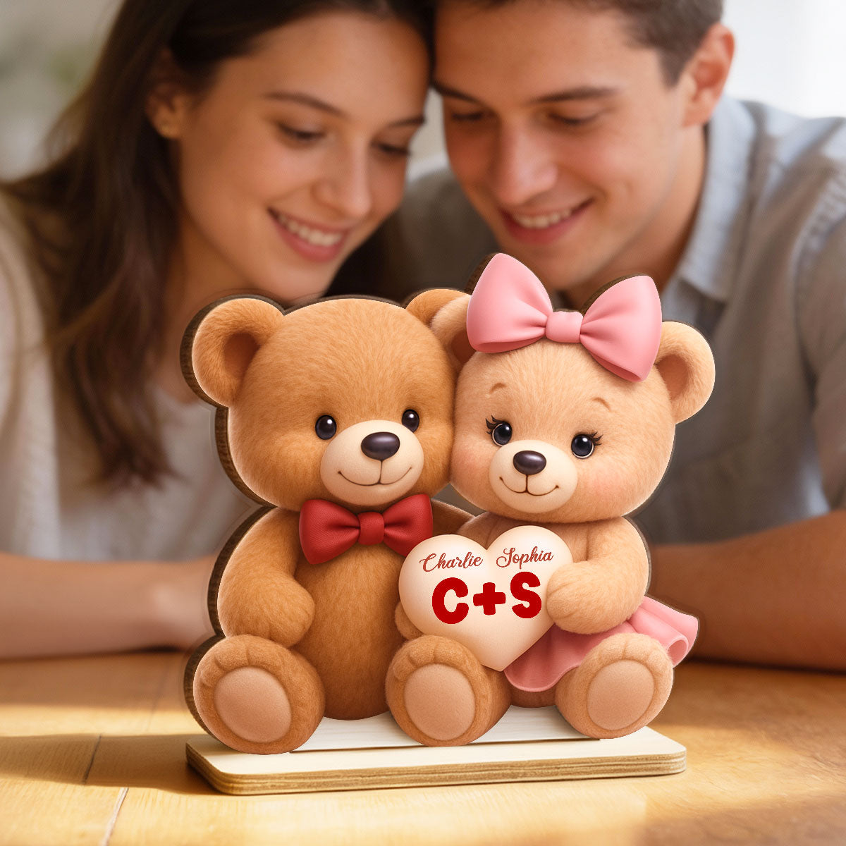 Loving Bear Couple - Personalized Wooden Plaque - Valentine's Day Gift for him, for her