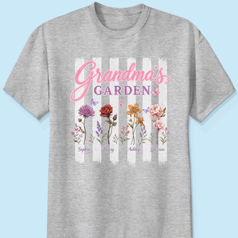 Grandma's Garden Preppy Stripe - Personalized Shirt - Trendy Summer Tee for Grandma