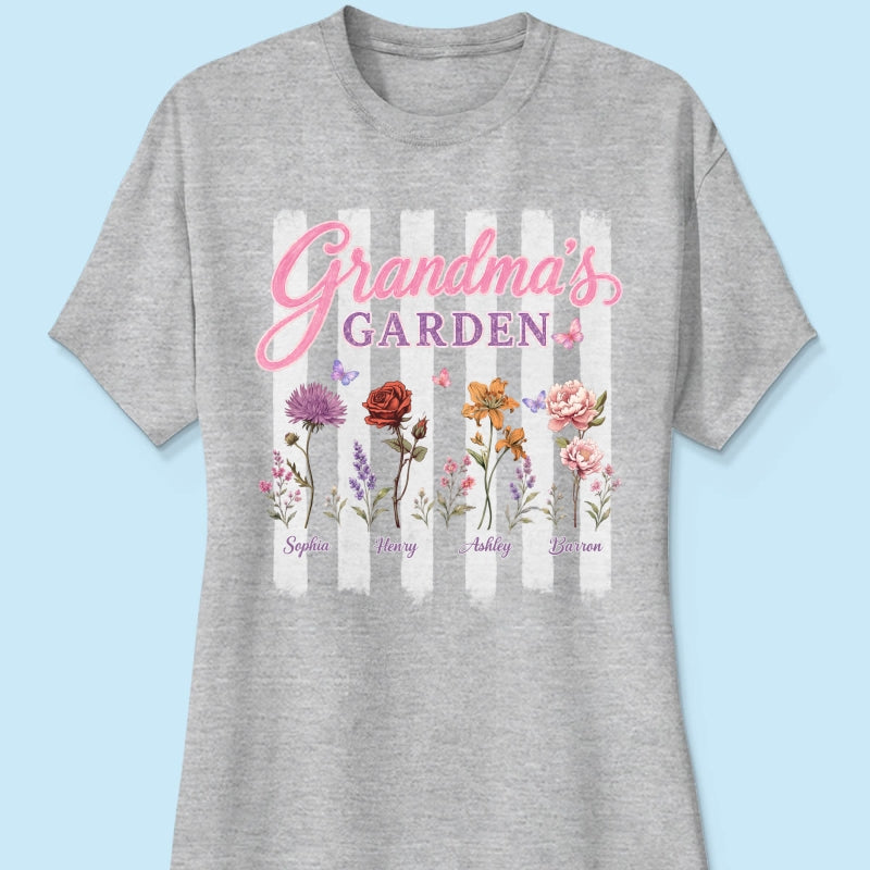 Grandma's Garden Preppy Stripe - Personalized Shirt - Trendy Summer Tee for Grandma