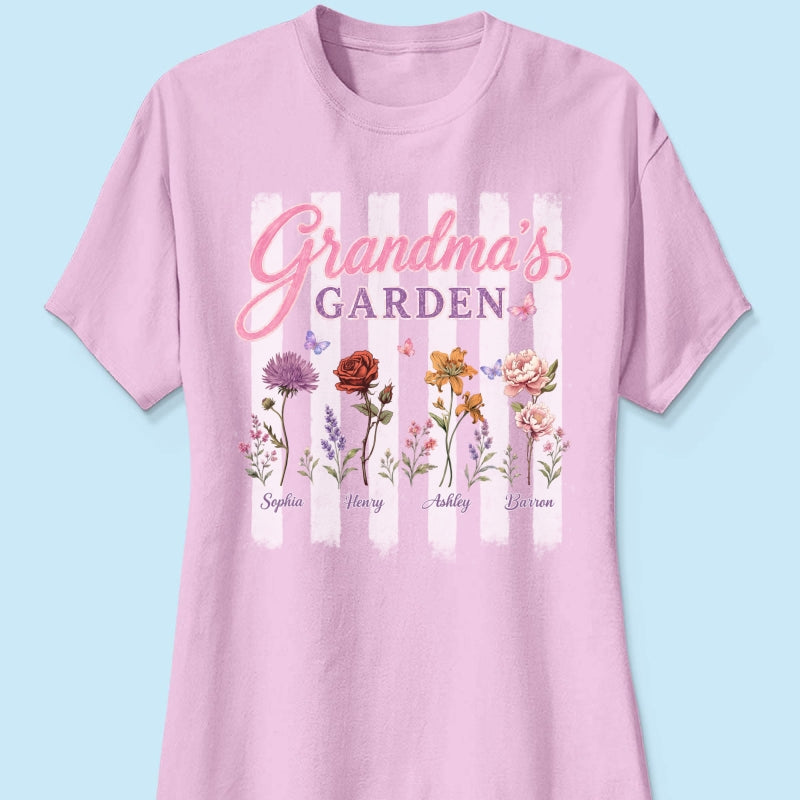 Grandma's Garden Preppy Stripe - Personalized Shirt - Trendy Summer Tee for Grandma
