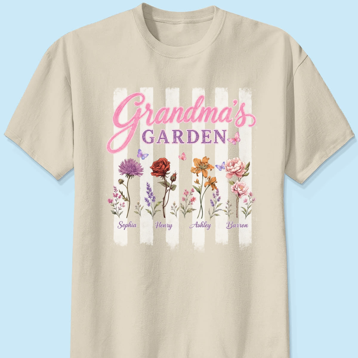 Grandma's Garden Preppy Stripe - Personalized Shirt - Trendy Summer Tee for Grandma
