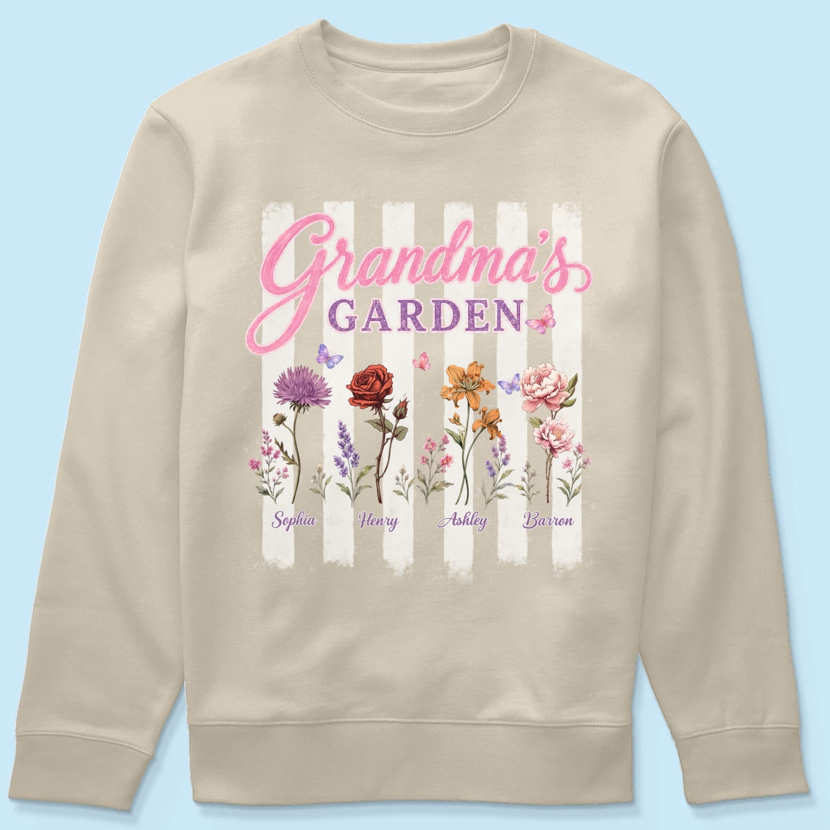 Grandma's Garden Preppy Stripe - Personalized Shirt - Trendy Summer Tee for Grandma