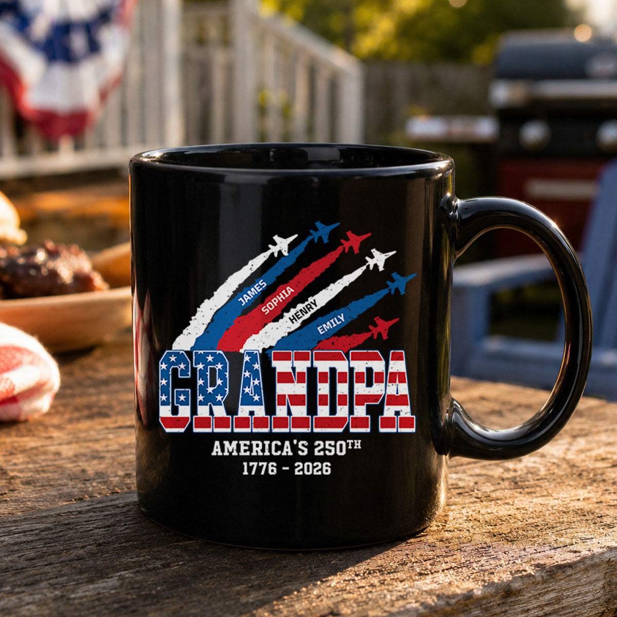 Proud Dad Grandpa Nation Flag American 250th Anniversary - Personalized Mug - Father's Day Gift For Dad, Grandpa
