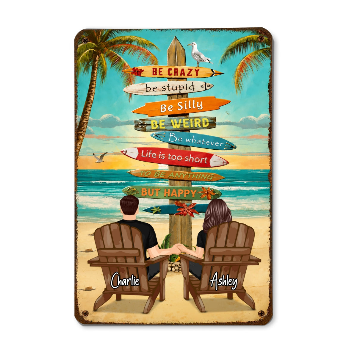 Couple Tropical Beach - Personalized Metal Sign - Gift For Couple, Summer Decorations