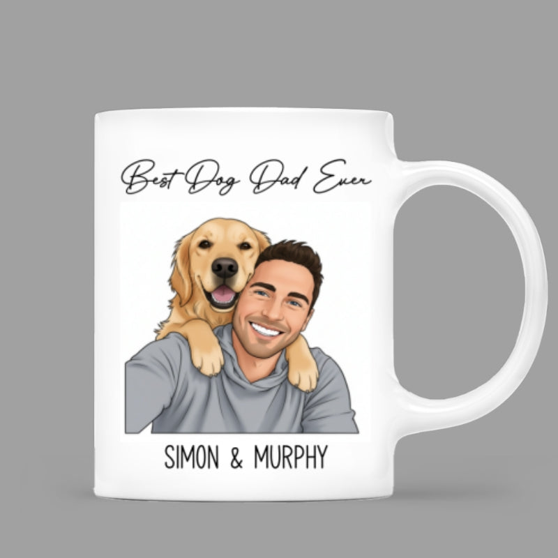 Portrait Color Drawing Style Best Dog Cat Pet Dad Ever - Personalized Mug - Father's Day Gift For Dog Dad, Cat Dad