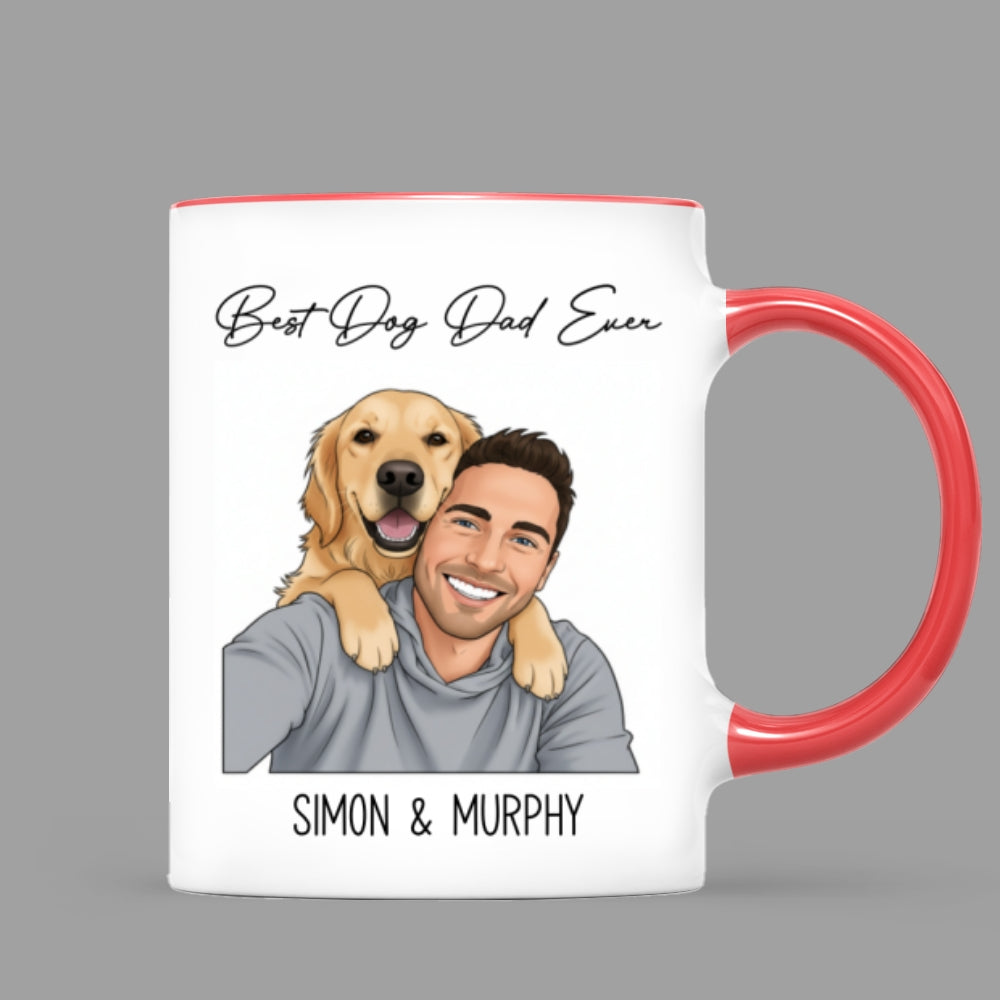 Portrait Color Drawing Style Best Dog Cat Pet Dad Ever - Personalized Mug - Father's Day Gift For Dog Dad, Cat Dad