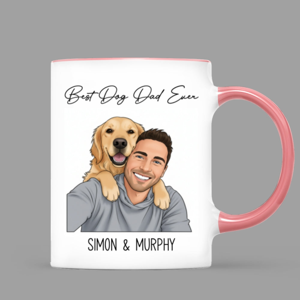 Portrait Color Drawing Style Best Dog Cat Pet Dad Ever - Personalized Mug - Father's Day Gift For Dog Dad, Cat Dad