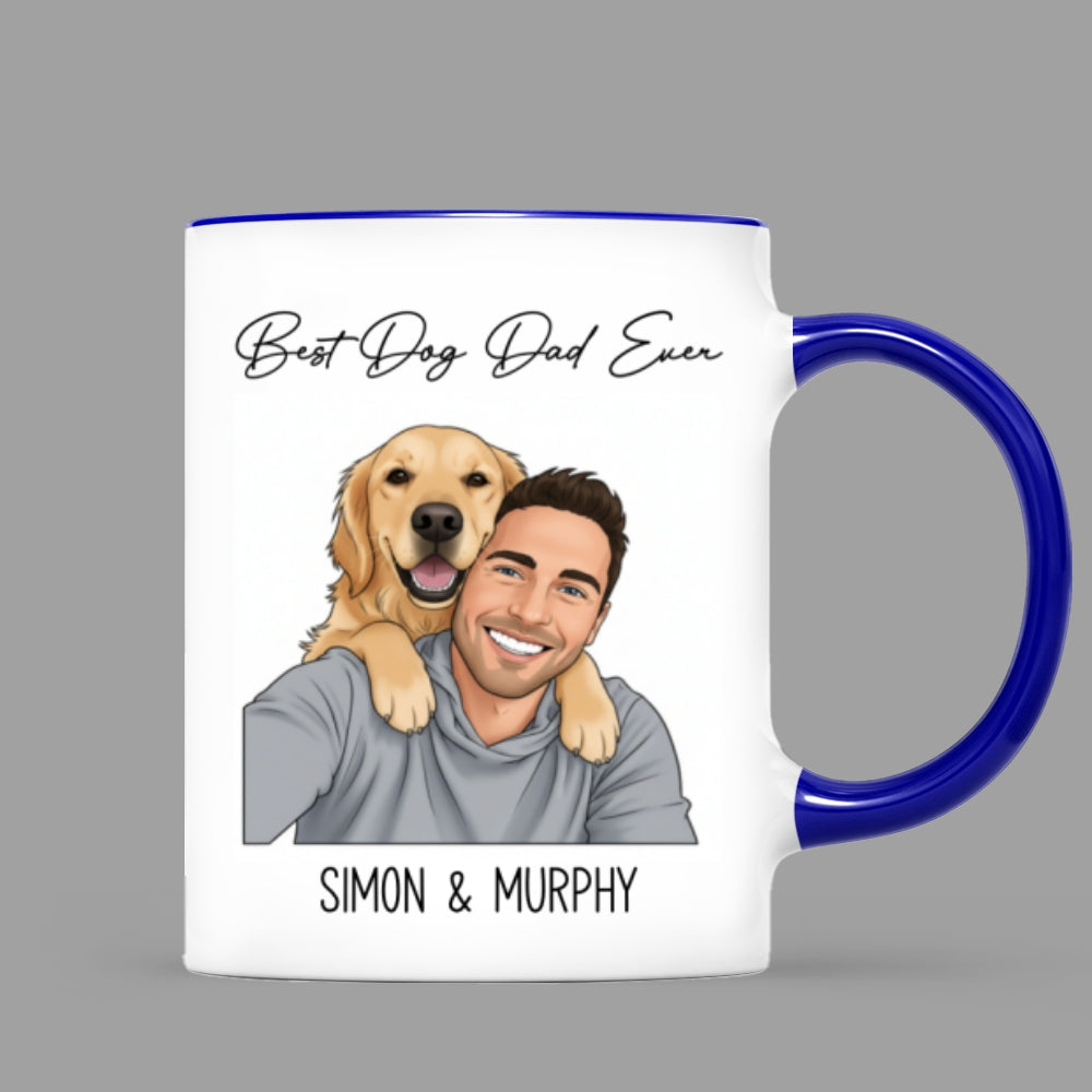 Portrait Color Drawing Style Best Dog Cat Pet Dad Ever - Personalized Mug - Father's Day Gift For Dog Dad, Cat Dad
