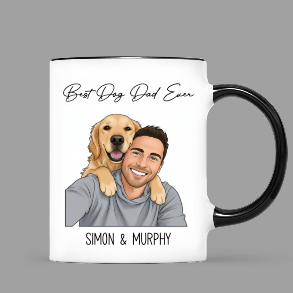 Portrait Color Drawing Style Best Dog Cat Pet Dad Ever - Personalized Mug - Father's Day Gift For Dog Dad, Cat Dad