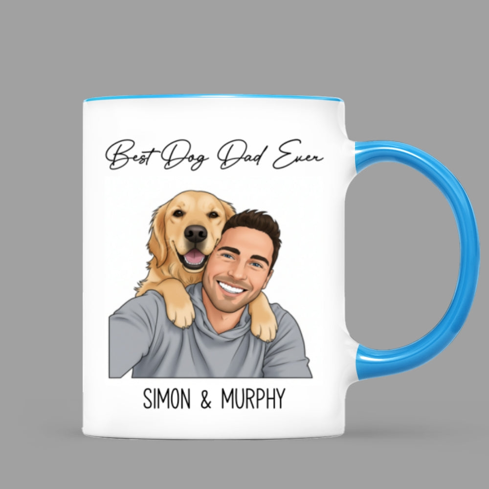 Portrait Color Drawing Style Best Dog Cat Pet Dad Ever - Personalized Mug - Father's Day Gift For Dog Dad, Cat Dad