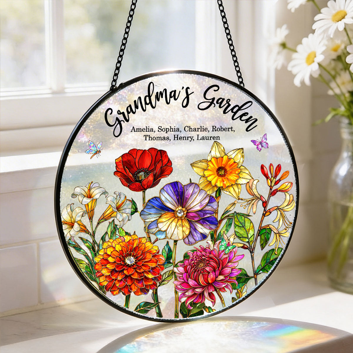 Custom Birth Flowers Grandma Mom's Garden - Personalized Suncatcher - Sentimental Mother's Day Gift for Grandma, Mom, Wife