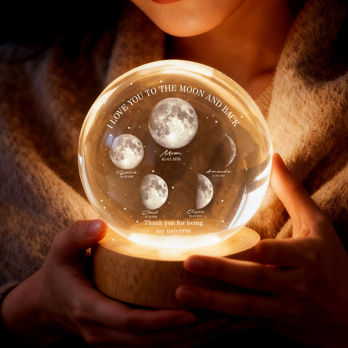Thank You for Being Our Universe - Personalized Crystal Ball LED Night Light - Heartfelt Mother's Day Gift for Mom, Wife