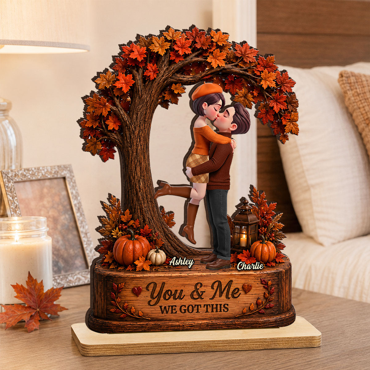 Couple Under Tree We Got This - Personalized 2-Layered Wooden Plaque - Fall Season Decor Gift, Gift For Couple