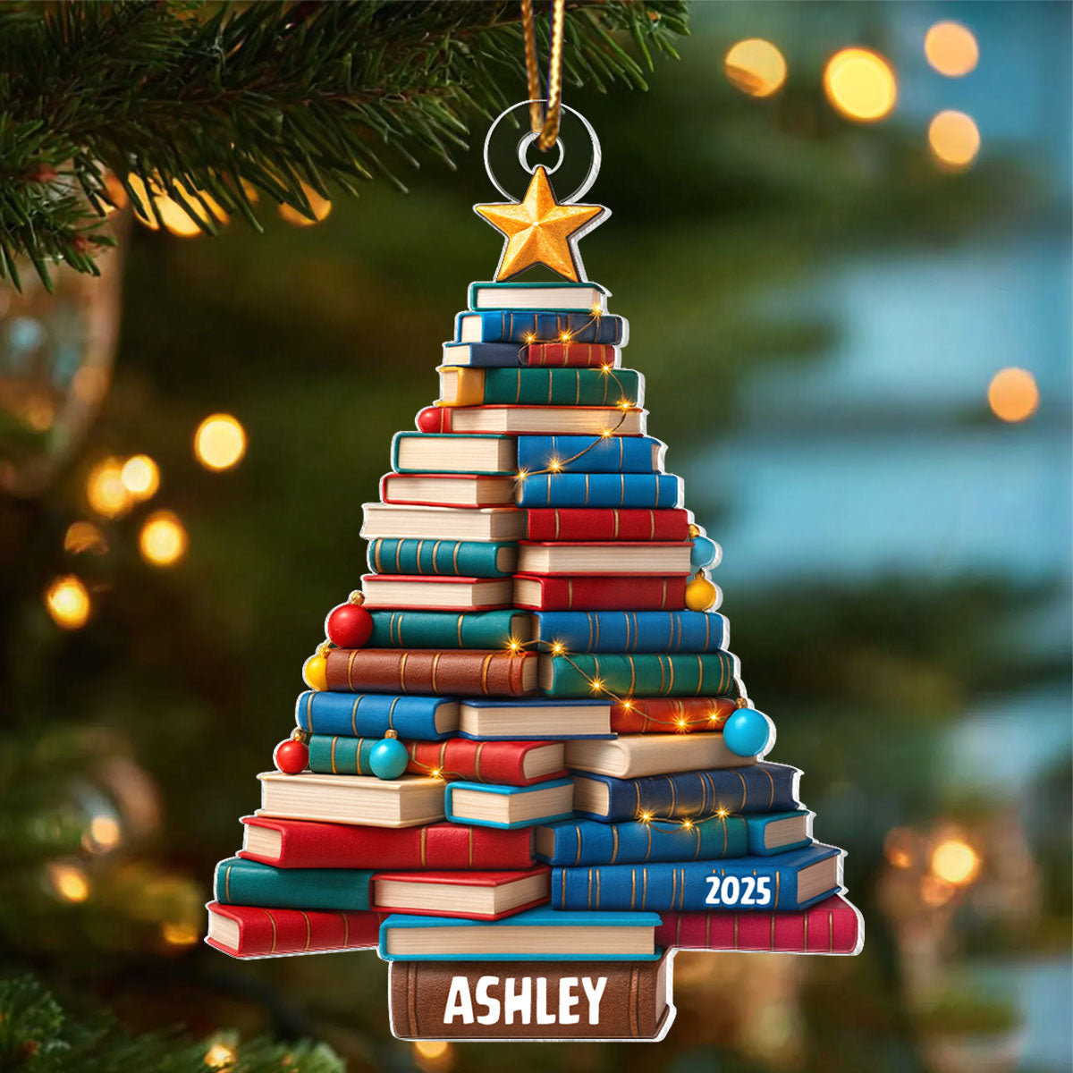 Christmas Tree Book - Personalized Acrylic Ornament - Gift for Book Lovers