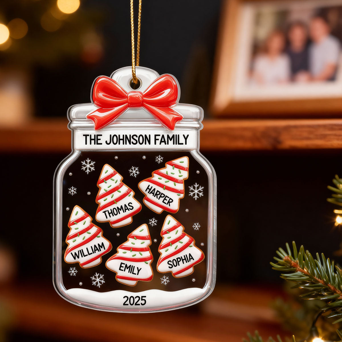 3D Effect Family Christmas Tree Gingerbread In Jar - Personalized Acrylic Ornament