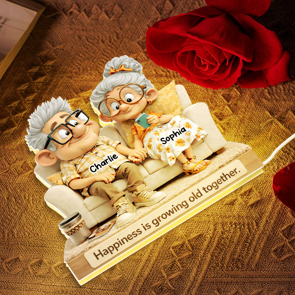 Cute Senior Couple On Couch - Personalized Light Box - Heartfelt Anniversary, Valentine's Day Gift, Gift For Him, Gift For Her
