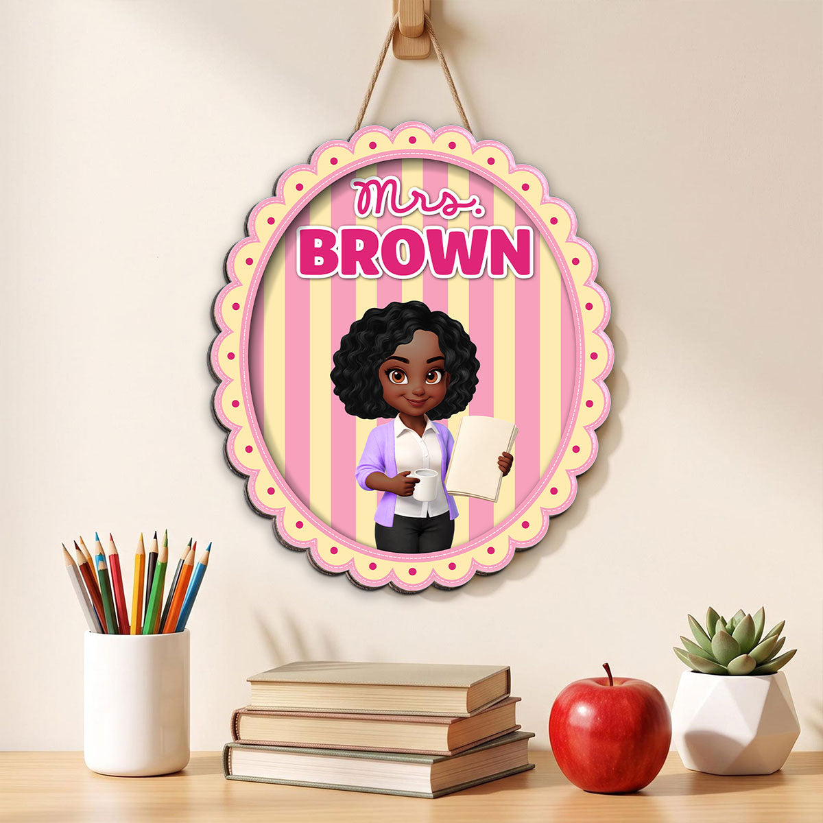 Coquette Striped Style Teacher Welcome To Classroom - Personalized Wood Sign - Back To School, Classroom Decor