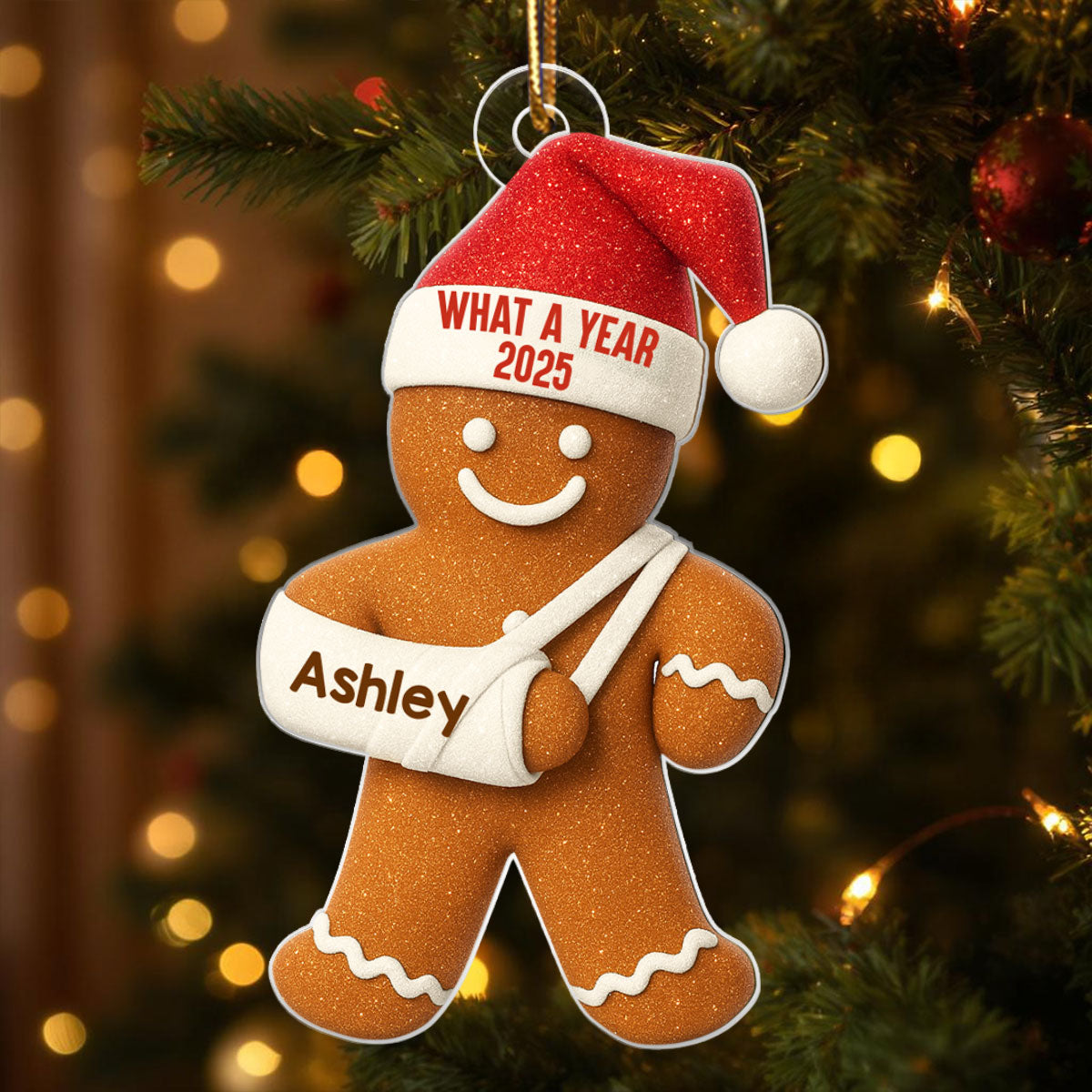 Injury Gingerbread 3D Effect Glitter - Personalized Acrylic Ornament - Funny Christmas, White Elephant Gift For Friends, Coworkers