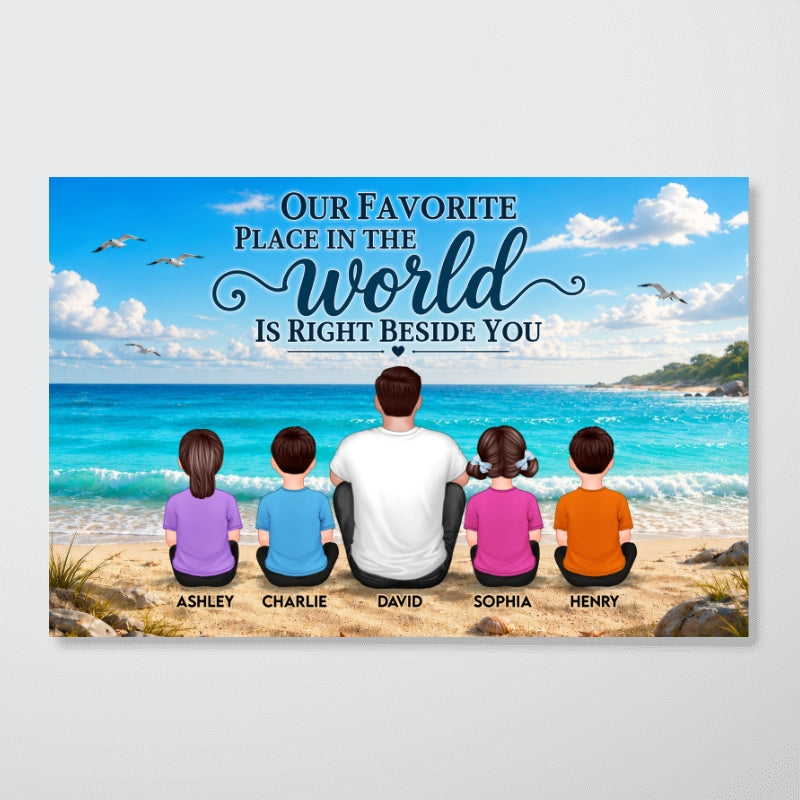Beach Landscape Dad Grandpa And Kids - Personalzied Poster - Father's Day gift