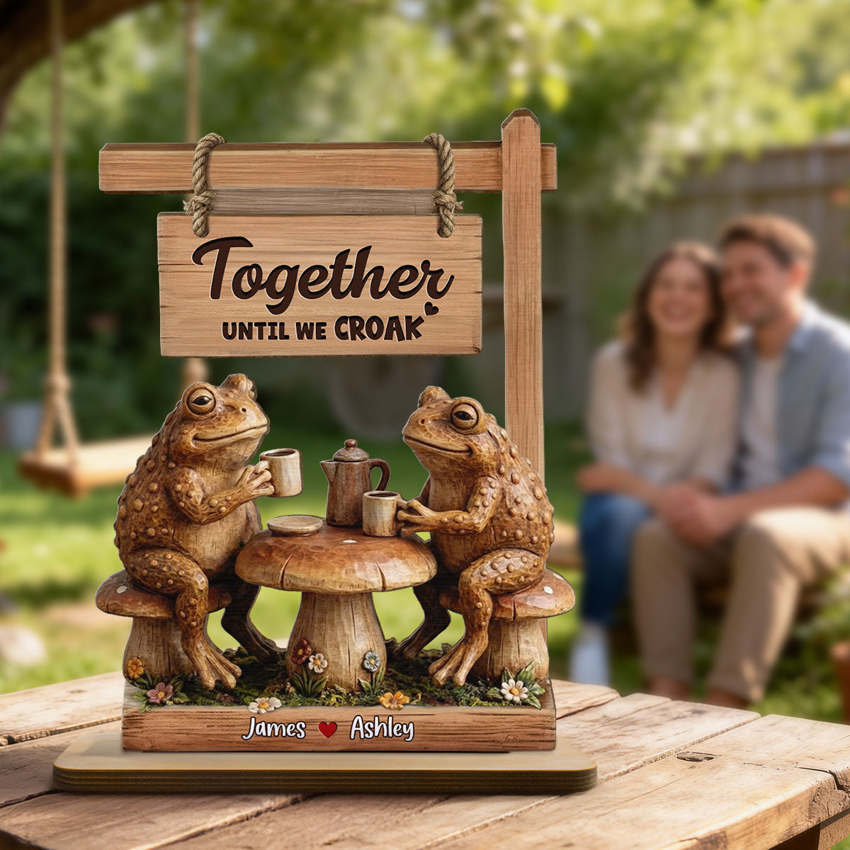 3D Effect Toad Couple In Garden Together Until We Croak - Personalized 2-Layer Wooden Plaque - Gift For Him, Gift For Her