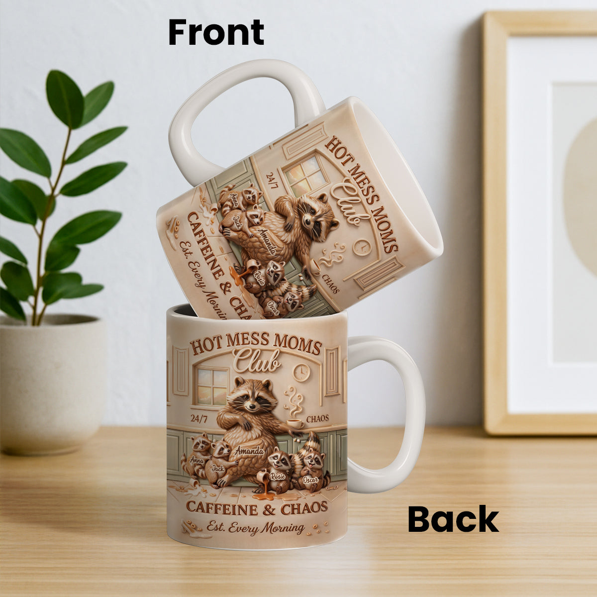 Hot Mess Moms Club - Personalized Mug - Funny Raccoon Coffee Mug for Mom, Mother's Day Gift for Wife