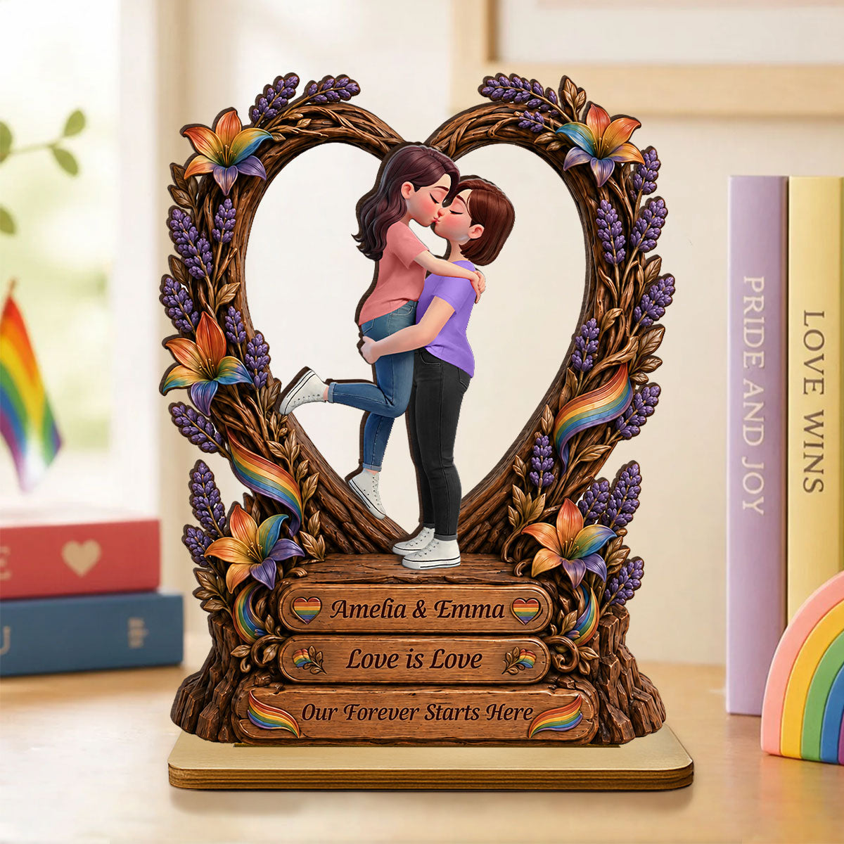Our Forever Starts Here LGBT+ Couple - Personalized 2-Layered Wooden Plaque - Gift For Couple, Happy Pride Month