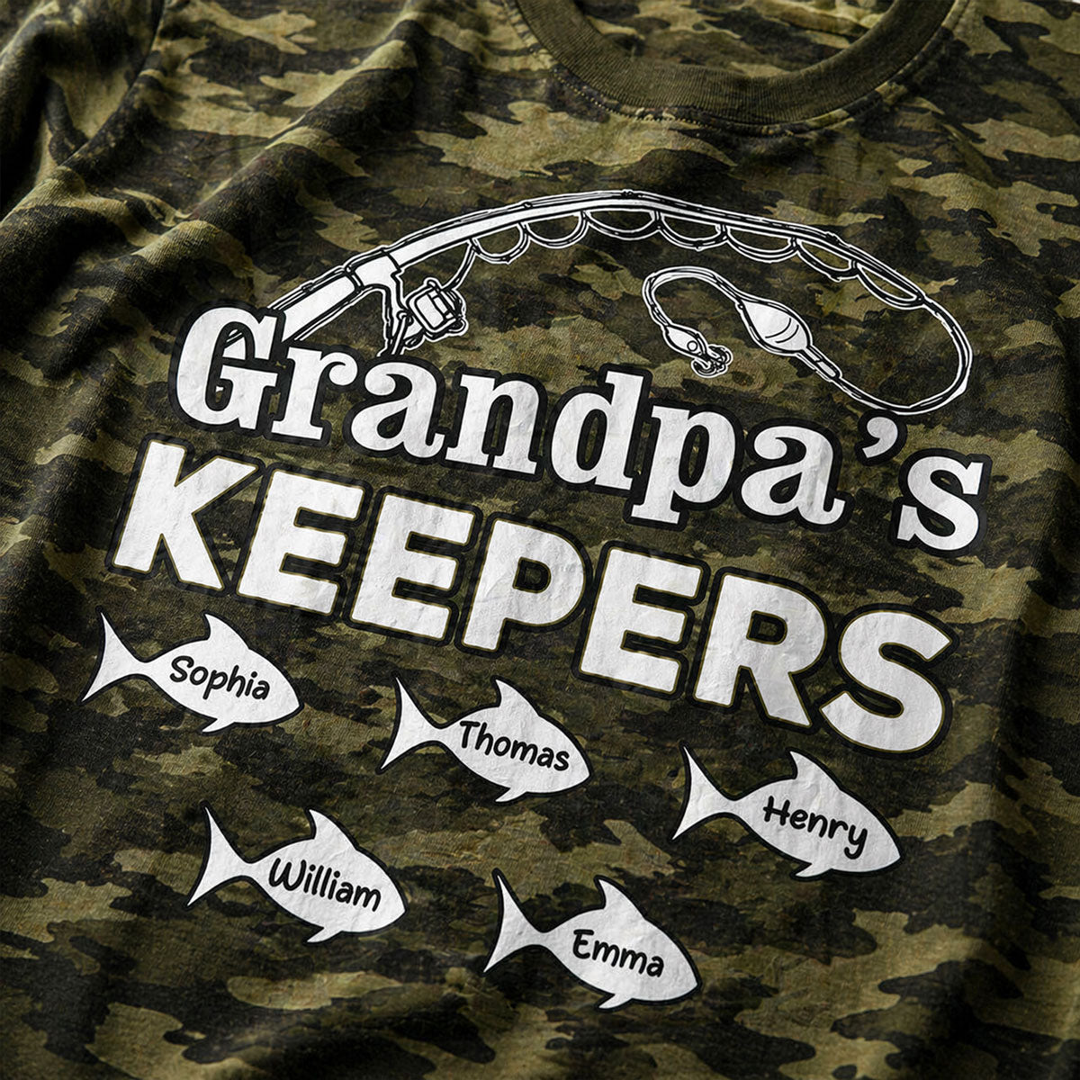 Grandpa's Keepers Kid Custom Name Camo Pattern - Personalized Shirt - Father's Day Gift For Fishing Grandpa, Dad, Husband