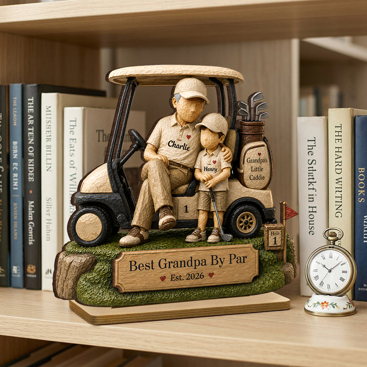 Best Grandpa By Par And Little Caddie - Personalized 2-Layered Wooden Plaque - Heartfelt Gift For Dad, Grandpa, Husband