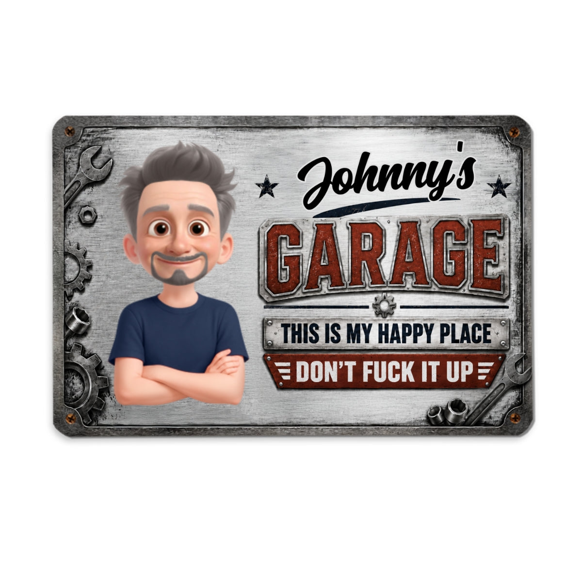 Garage This Is My Happy Place - Personalized Metal Sign - Funny Sarcasm Gift For Man, Dad, Husband, Handyman, Mechanic, Workshop, Man Cave Decor