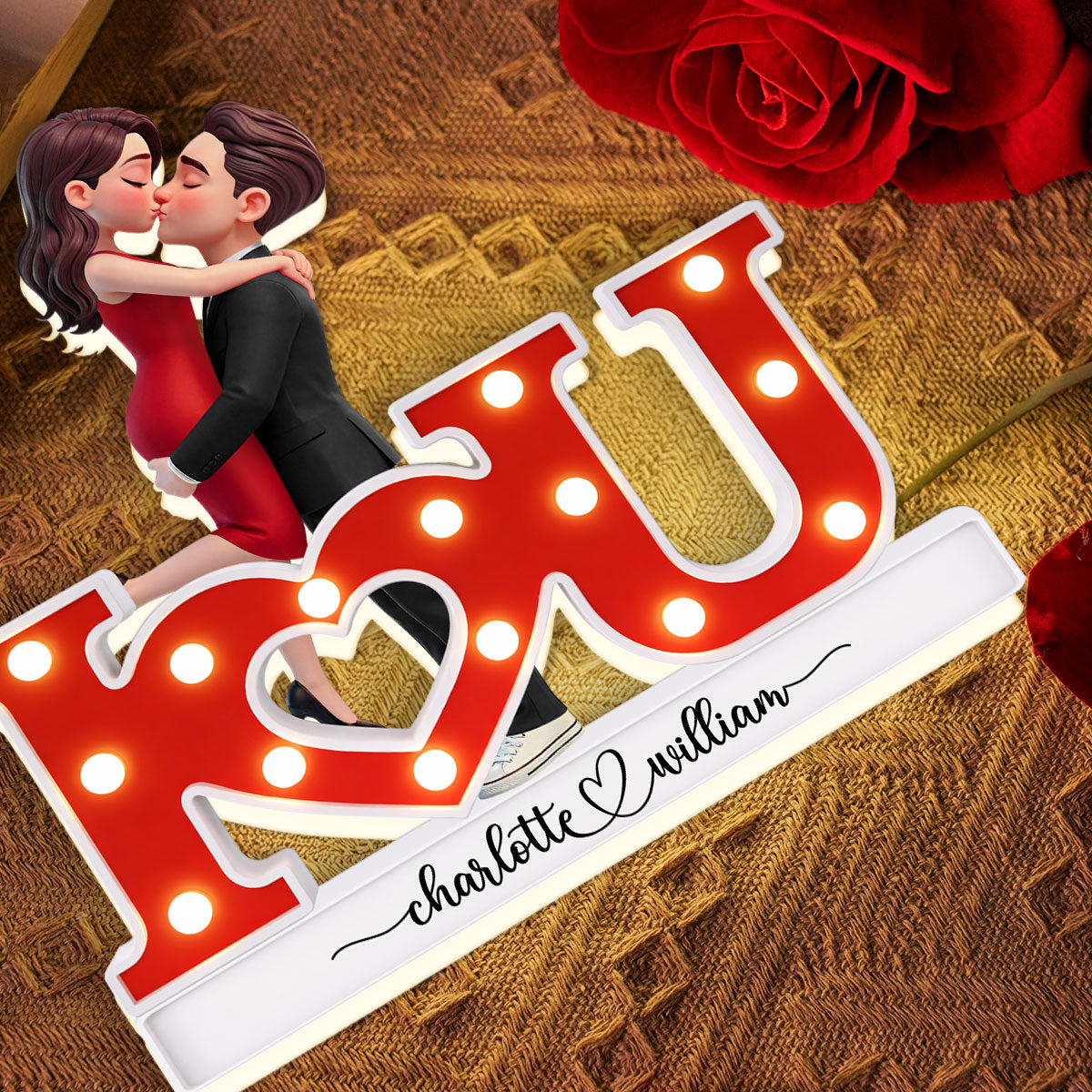 I LOVE YOU Couple Hugging Kissing - Personalized Light Box - Valentine's Day Gift For Couple, For Him, For Her
